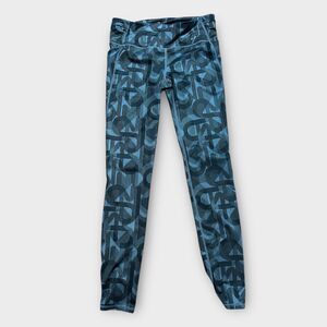 GapFit Womens Leggings Zip Pocket Logo All Over Print Black Gray Size Small